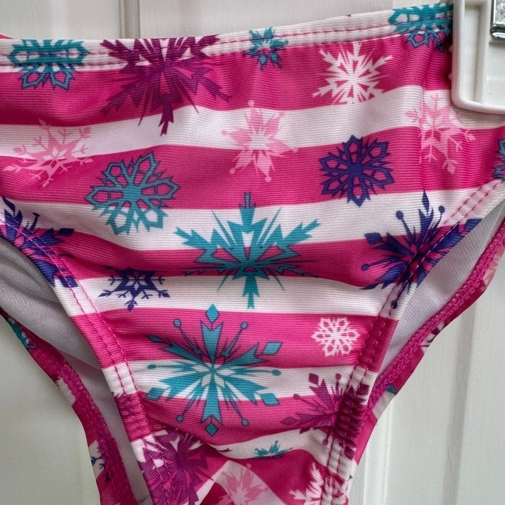 NWOT Disney Frozen 2T Girls Pink, Blue White Stripe Snowflake Bikini Bottom
